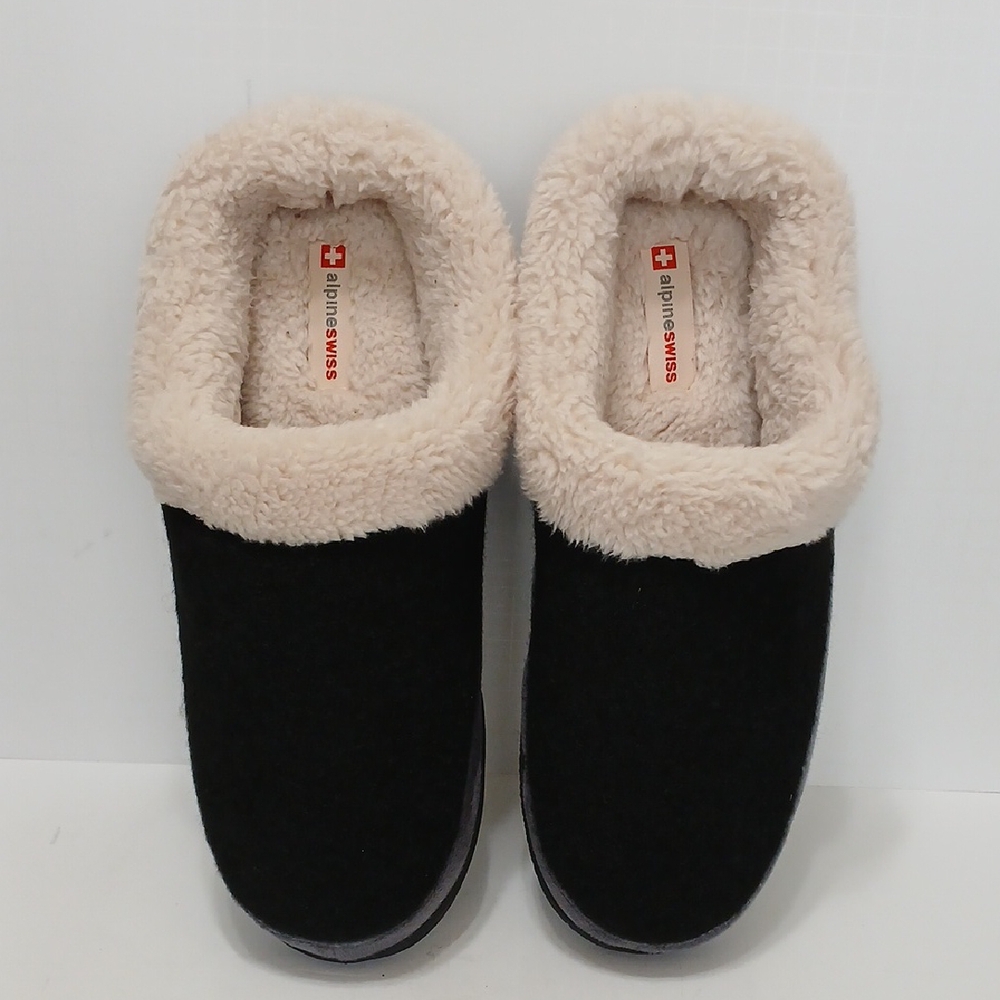 Alpine Swiss Men's Black Slippers with Cream Lining NWOT